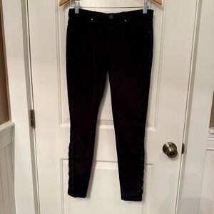 BLANK NYC JEANS BLACK DENIM SKINNY CRISSCROSS TIE ACCENT LEG SIZE 27